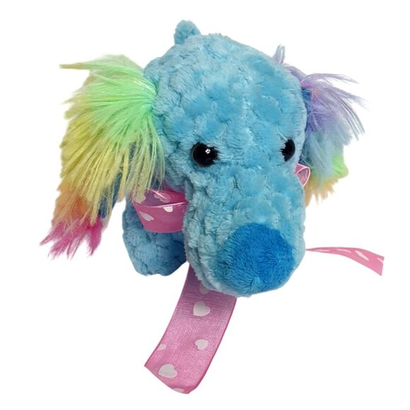 Dachshund Plush 9" Dog Blue Rainbow-Ears Scented Toy Pink Ribbon Love Valentines - Picture 3 of 7